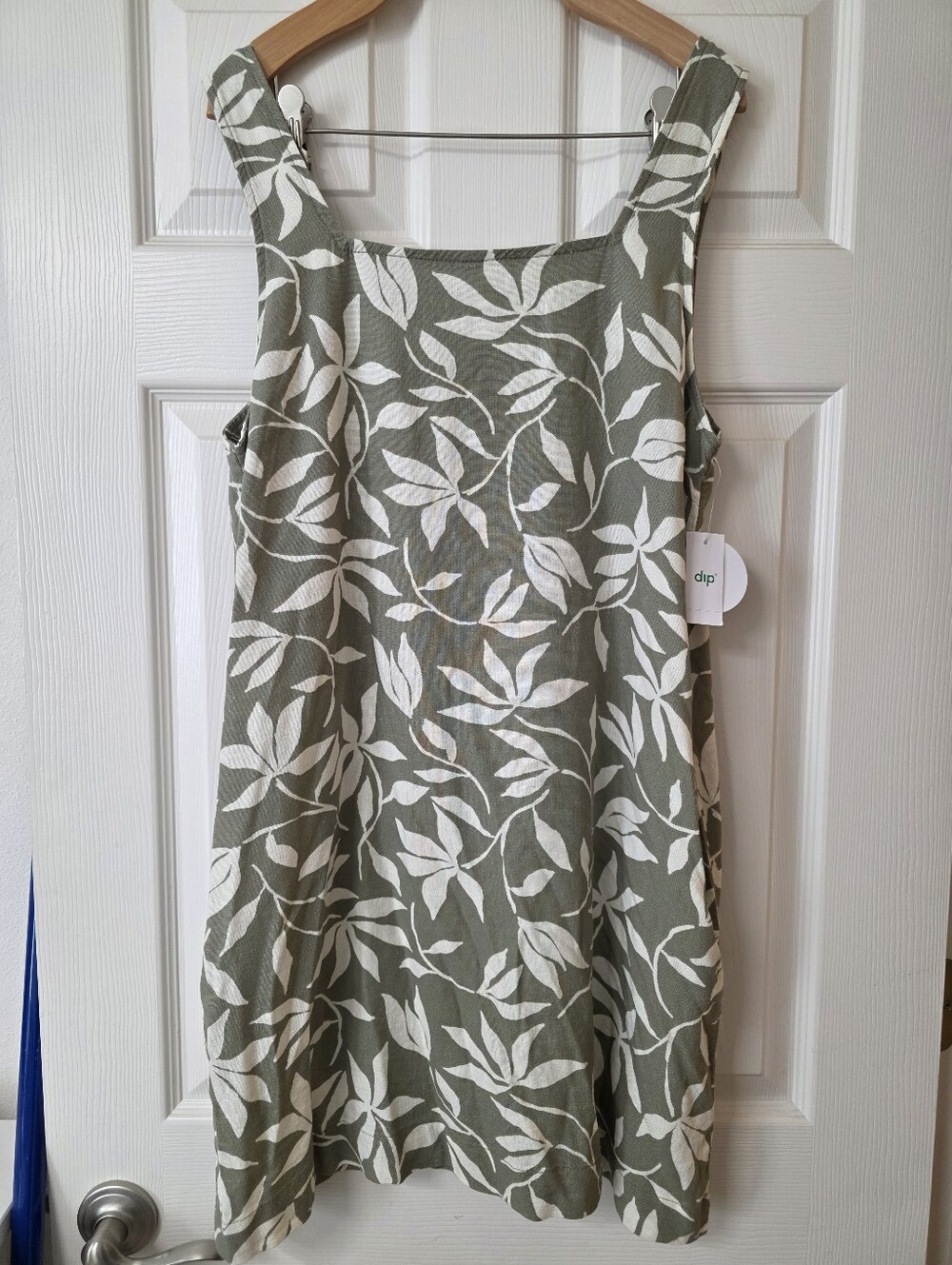 Women’s Olive Green Linen Leaf Print Sundress